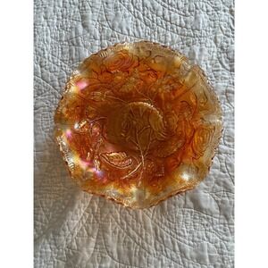 Vintage Imperial Glass American Beauty Embossed Rose Open‎ Marigold Lustre 1950s